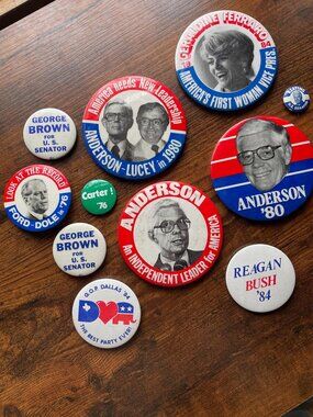 Vintage Political Pin Lot Reagan Bush Ferraro Anderson 11pc